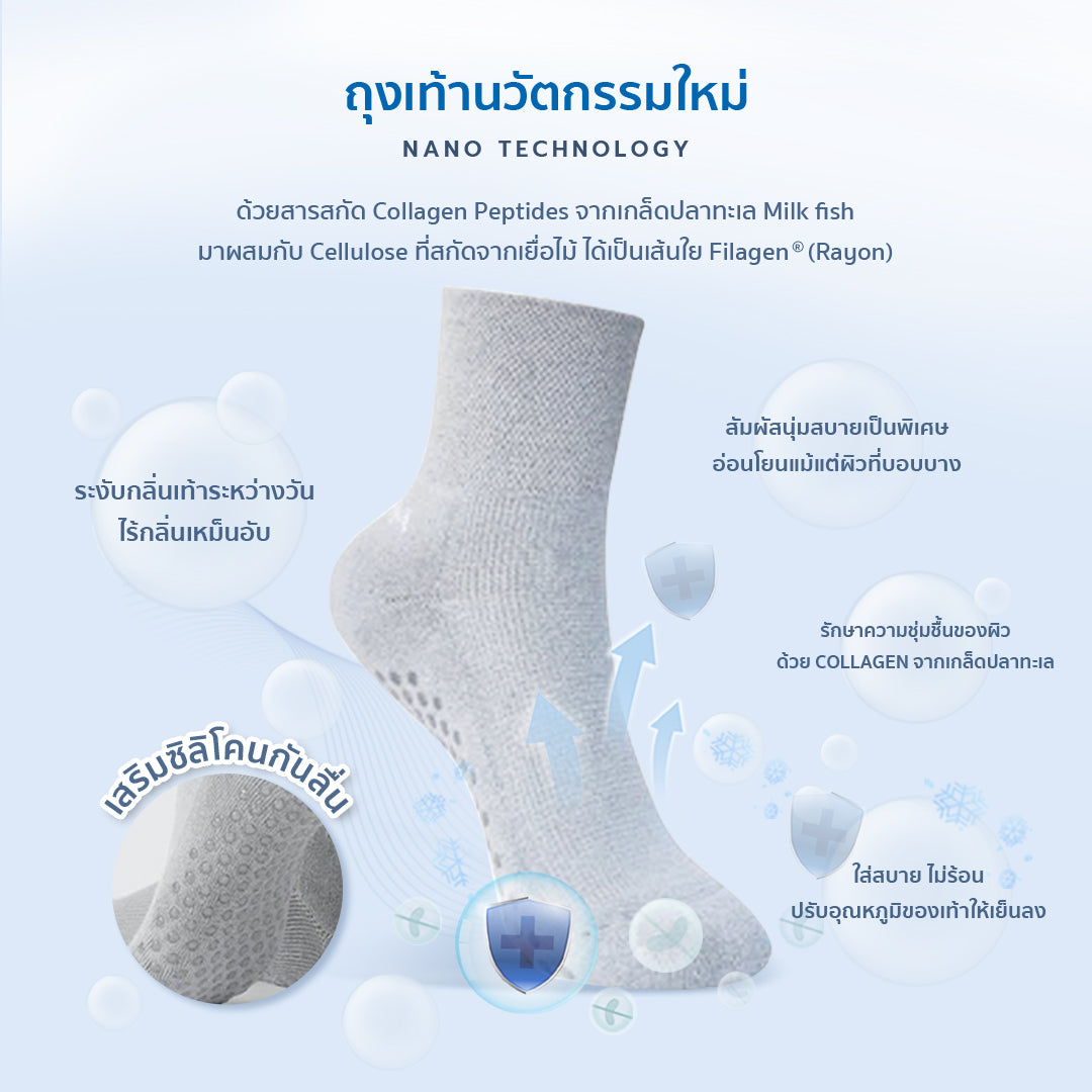 AROKAYA ZERO ODOR SOCKS - HEALTHY ถุงเท้าเพื่อสุขภาพ มีปุ่มซิลิโคนกันลื่นบริเวณฝ่าเท้า รุ่น AA1L04