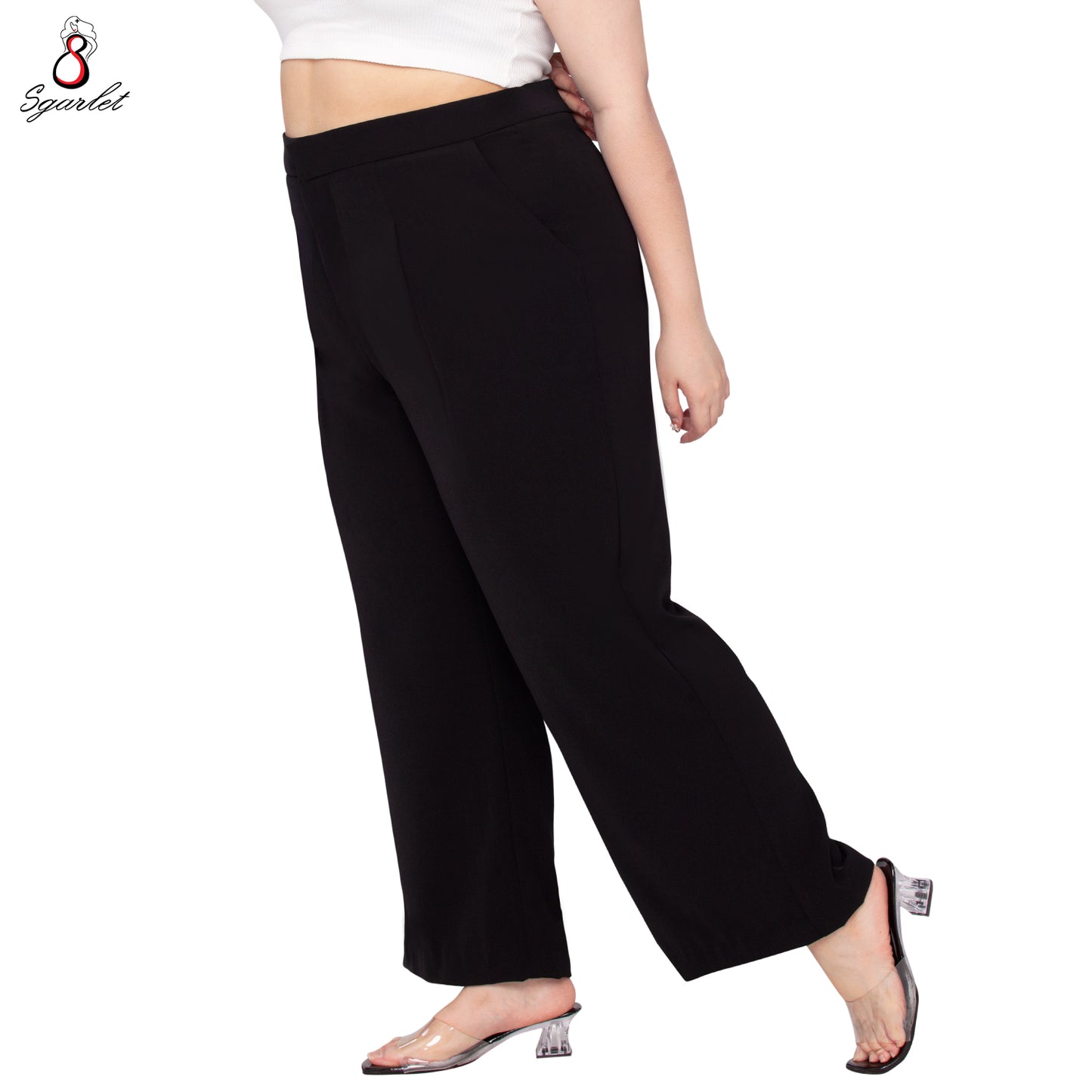 SGARLET PLUSSIZE กางเกงขายาวไซส์ใหญ่ทรงขาบาน พรางต้นขา ผ้าไม่ต้องรีด สีดำ/เทา FLW089
