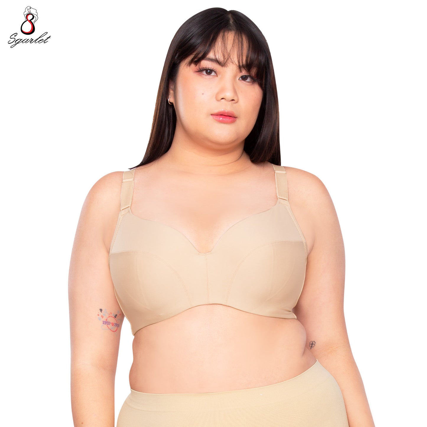 SGARLET PLUSSIZE เสื้อในมีโครง สาวอวบ ตัวเรียบ เก็บเนื้อส่วนเกินรอบลำตัว สีดำ สีเนื้อ MB1762