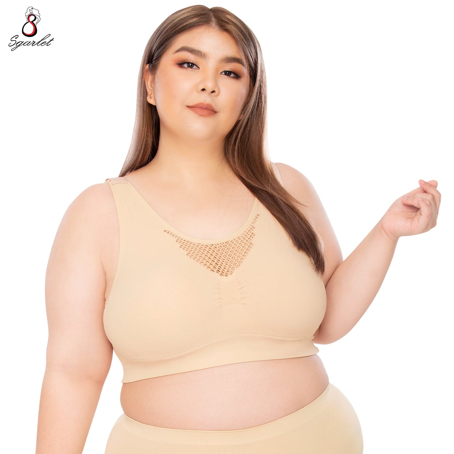 SGARLET PLUSSIZE Charlotte silky bra เสื้อในไร้โครง สาวอวบ free size สีเนื้อ รุ่น MB1521