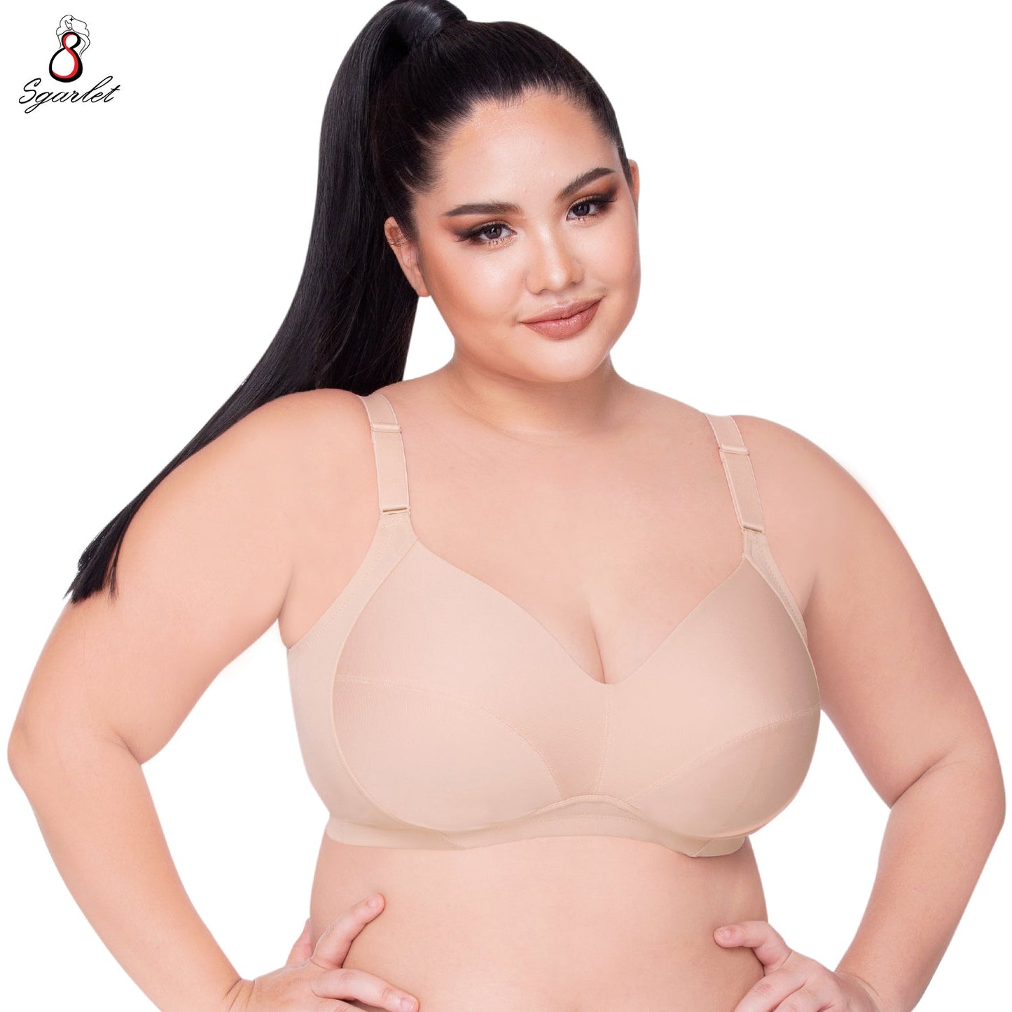 SGARLET PLUSSIZE Wireless bra เสื้อในไร้โครง สาวอวบ ตัวเรียบ สีโอลด์โรส สีเนื้อ สีดำ รุ่น MB1507