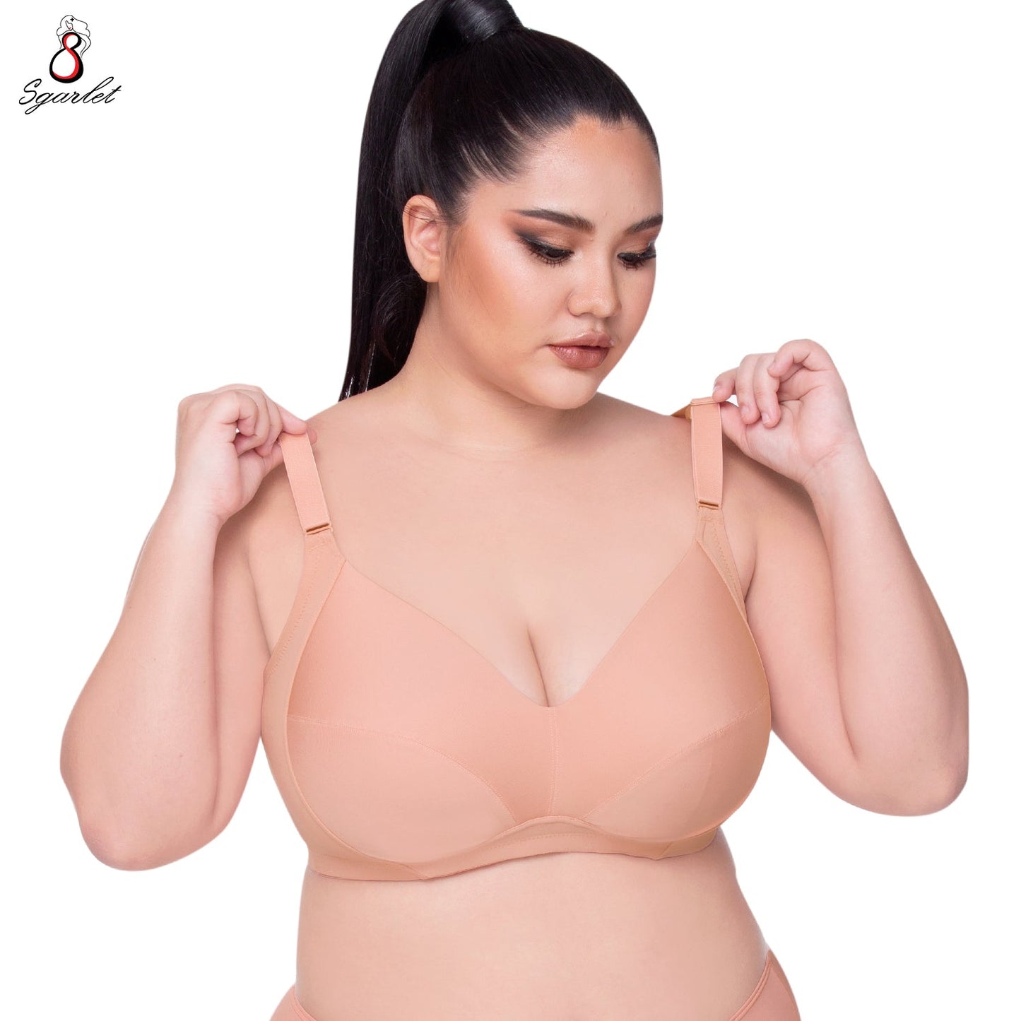 SGARLET PLUSSIZE Wireless bra เสื้อในไร้โครง สาวอวบ ตัวเรียบ สีโอลด์โรส สีเนื้อ สีดำ รุ่น MB1507