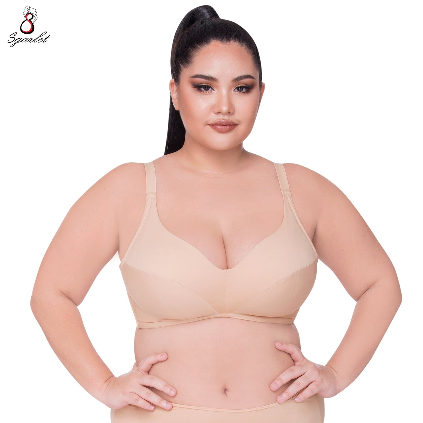 SGARLET PLUSSIZE Wireless bra เสื้อในไร้โครง สาวอวบ ตัวเรียบ สีโอลด์โรส สีเนื้อ สีดำ รุ่น MB1510