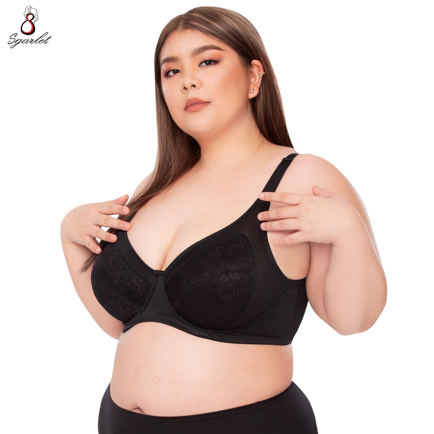 SGARLET PLUSSIZE Sophia underwire bra เสื้อในมีโครง สาวอวบ ลายลูกไม้ สีดำ สีเนื้อ สีชาเย็น รุ่น MB1733