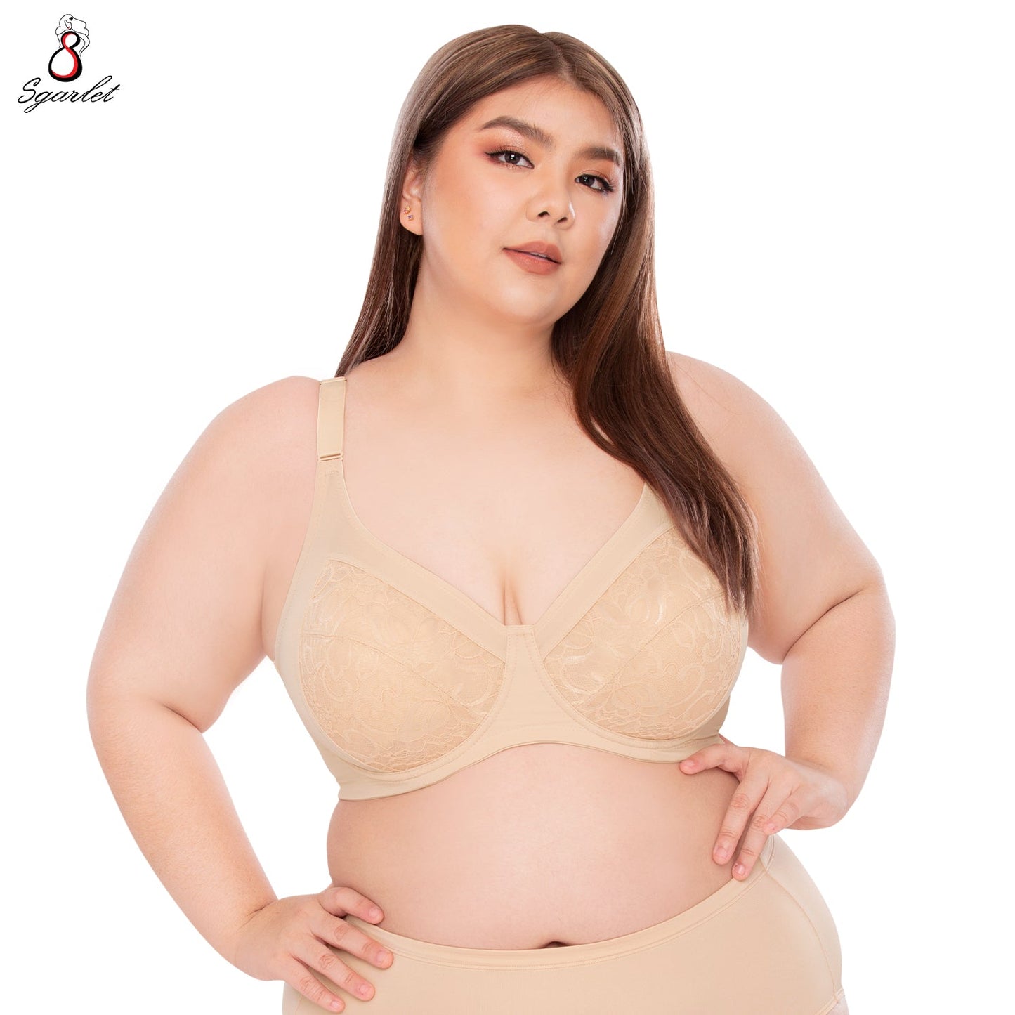 SGARLET PLUSSIZE Sophia underwire bra เสื้อในมีโครง สาวอวบ ลายลูกไม้ สีดำ สีเนื้อ สีชาเย็น รุ่น MB1733