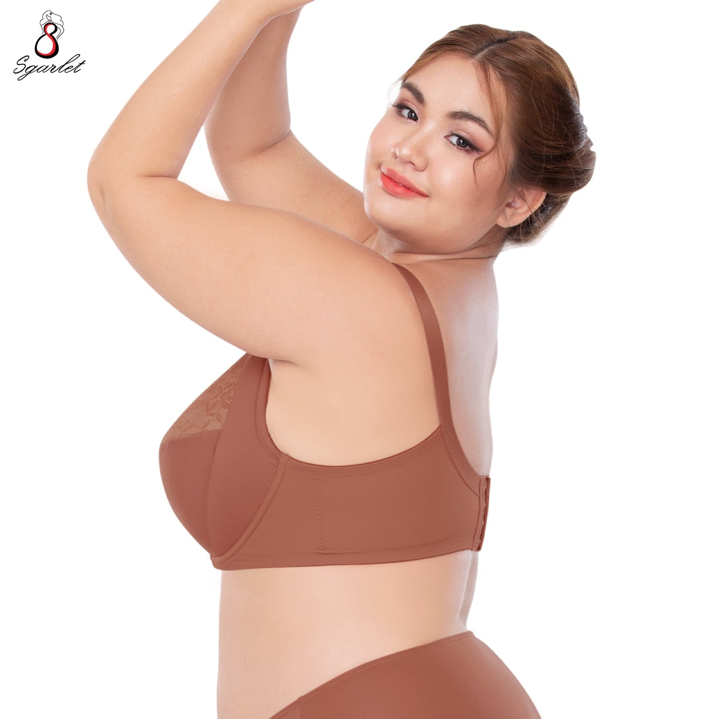 SGARLET PLUSSIZE Lace bra เสื้อในมีโครง สาวอวบ ลายลูกไม้ สีชาเย็น สีเนื้อ รุ่น MB1734
