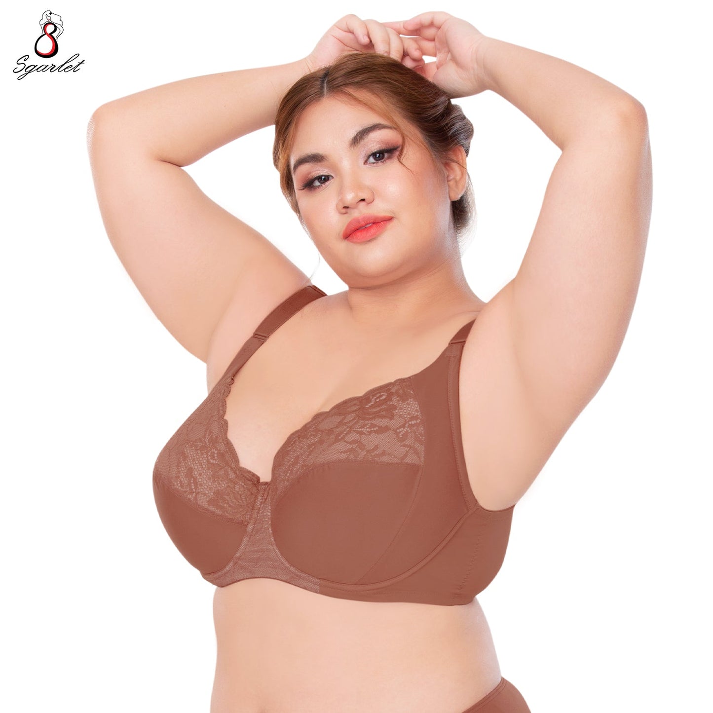 SGARLET PLUSSIZE Lace bra เสื้อในมีโครง สาวอวบ ลายลูกไม้ สีชาเย็น สีเนื้อ รุ่น MB1734