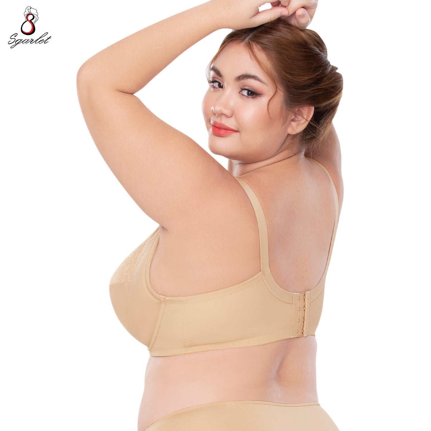 SGARLET PLUSSIZE Lace bra เสื้อในมีโครง สาวอวบ ลายลูกไม้ สีชาเย็น สีเนื้อ รุ่น MB1734