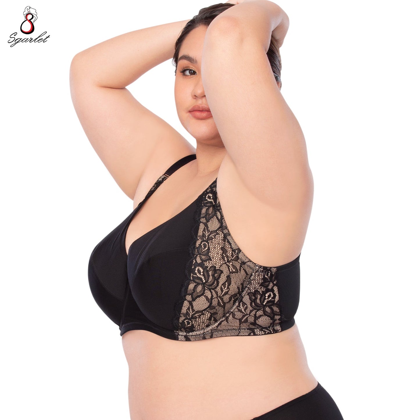 SGARLET PLUSSIZE Underwire lace bra เสื้อในมีโครง สาวอวบ ลายลูกไม้ สีชาเย็น สีเนื้อ สีดำ รุ่น MB1735