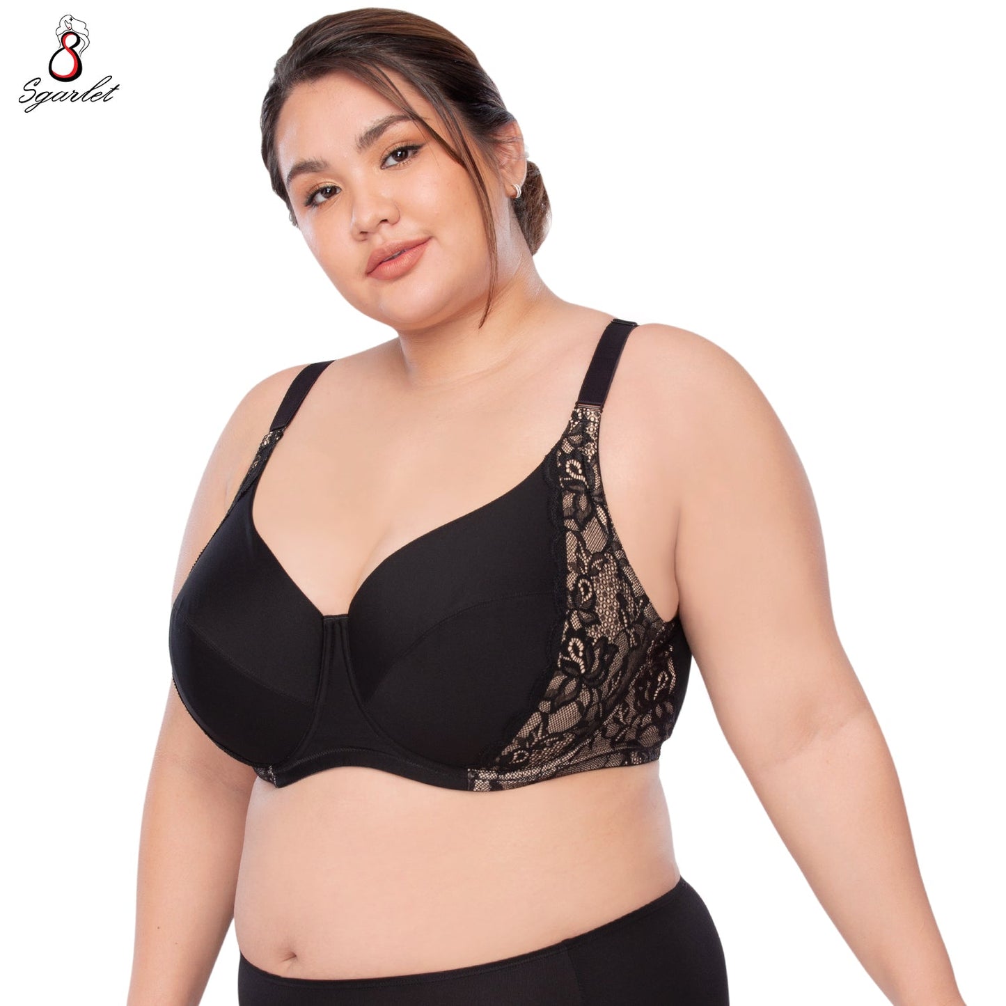 SGARLET PLUSSIZE Underwire lace bra เสื้อในมีโครง สาวอวบ ลายลูกไม้ สีชาเย็น สีเนื้อ สีดำ รุ่น MB1735