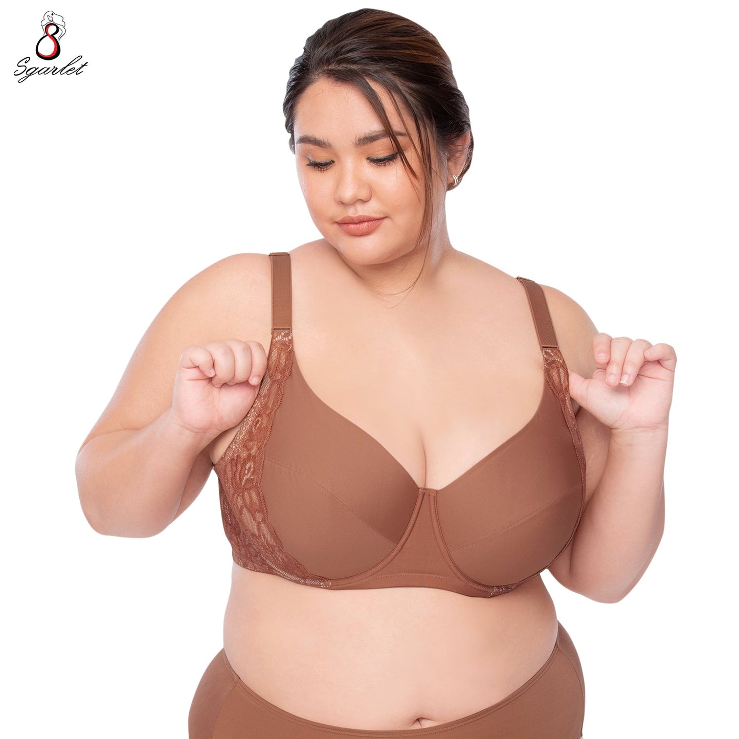 SGARLET PLUSSIZE Underwire lace bra เสื้อในมีโครง สาวอวบ ลายลูกไม้ สีชาเย็น สีเนื้อ สีดำ รุ่น MB1735