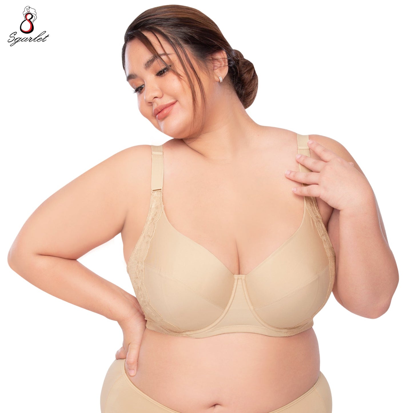 SGARLET PLUSSIZE Underwire lace bra เสื้อในมีโครง สาวอวบ ลายลูกไม้ สีชาเย็น สีเนื้อ สีดำ รุ่น MB1735