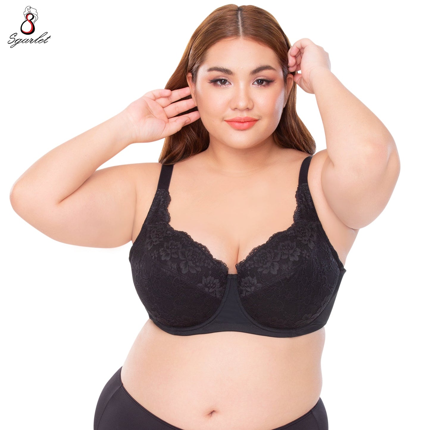 SGARLET PLUSSIZE Lace bra เสื้อในมีโครง สาวอวบ ลายลูกไม้ สีโอลด์โรส สีดำ รุ่น MB1737