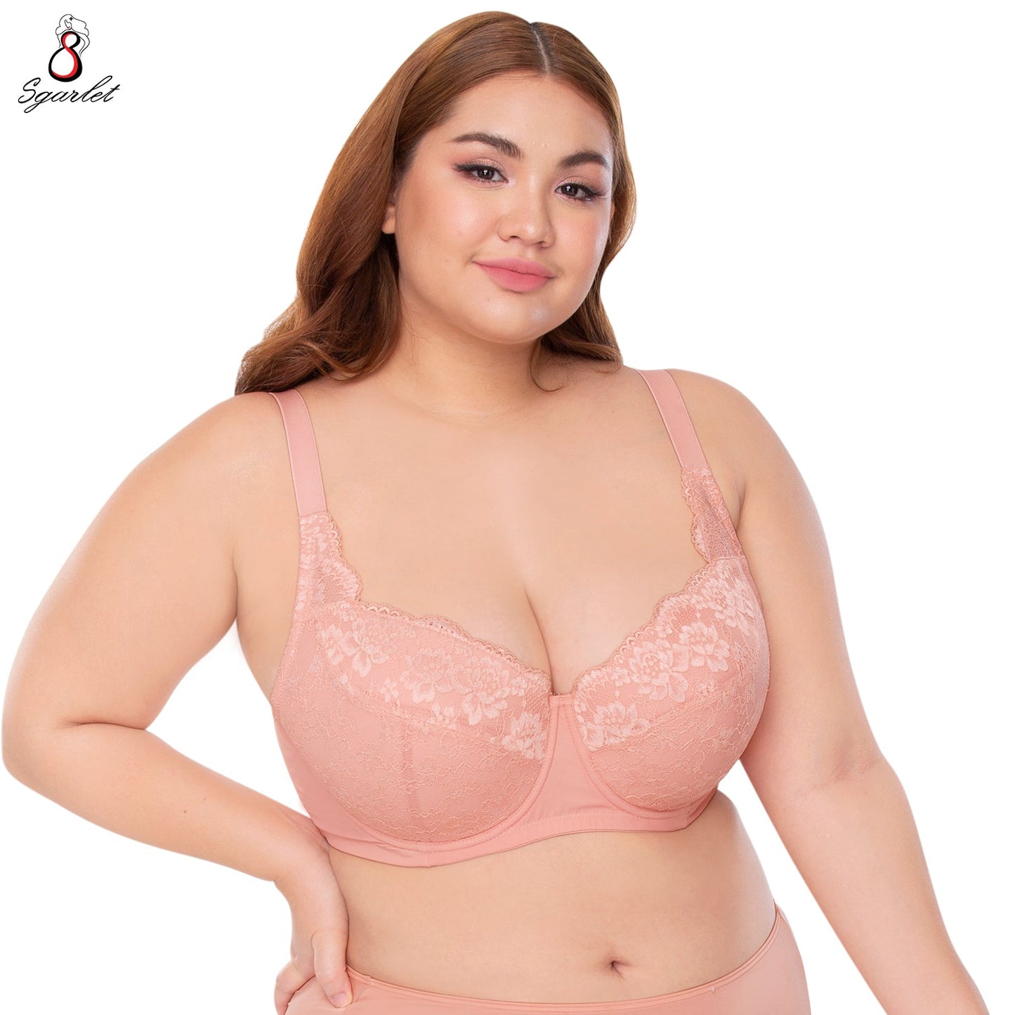 SGARLET PLUSSIZE Lace bra เสื้อในมีโครง สาวอวบ ลายลูกไม้ สีโอลด์โรส สีดำ รุ่น MB1737