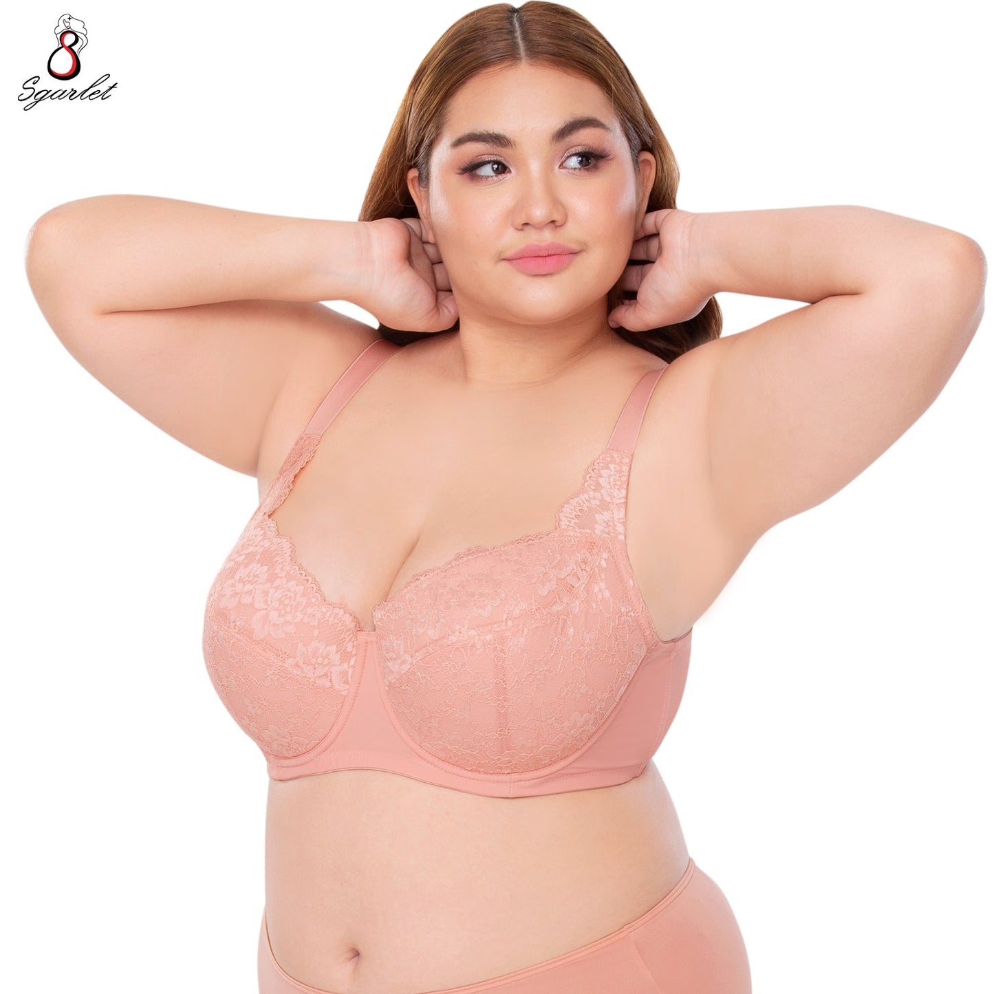 SGARLET PLUSSIZE Lace bra เสื้อในมีโครง สาวอวบ ลายลูกไม้ สีโอลด์โรส สีดำ รุ่น MB1737