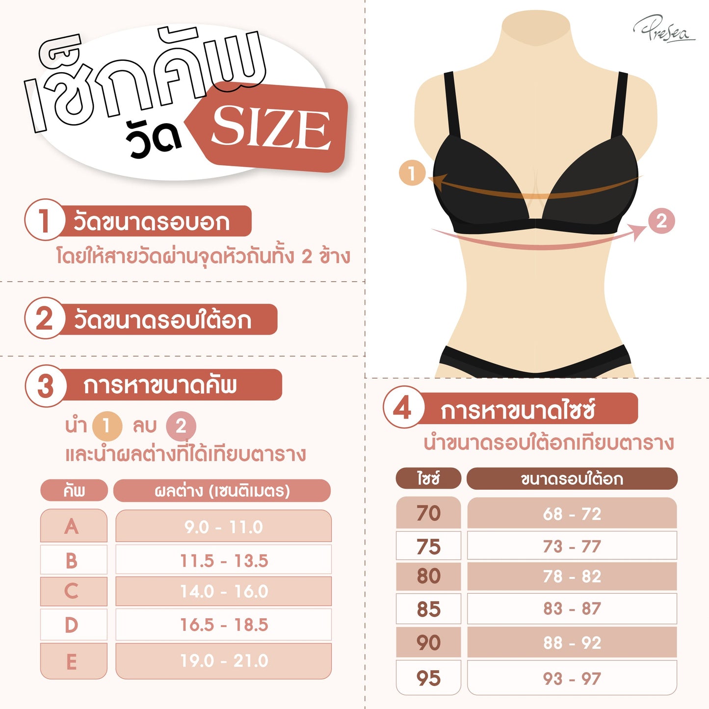 PRESEA SOFTBRA Lace bra เสื้อในมีโครง ลายลูกไม้ สีเนื้อ สีม่วงอ่อน สีดำ รุ่น MA1701