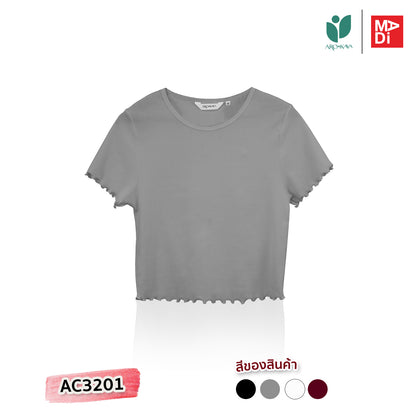 AROKAYA COLLAGEN T-SHIRT เสื้อยืดทรงครอปเส้นใยคลอลาเจนเย็นสบาย สีเทา สีขาว สีดำ สีแดง รุ่น AC3201