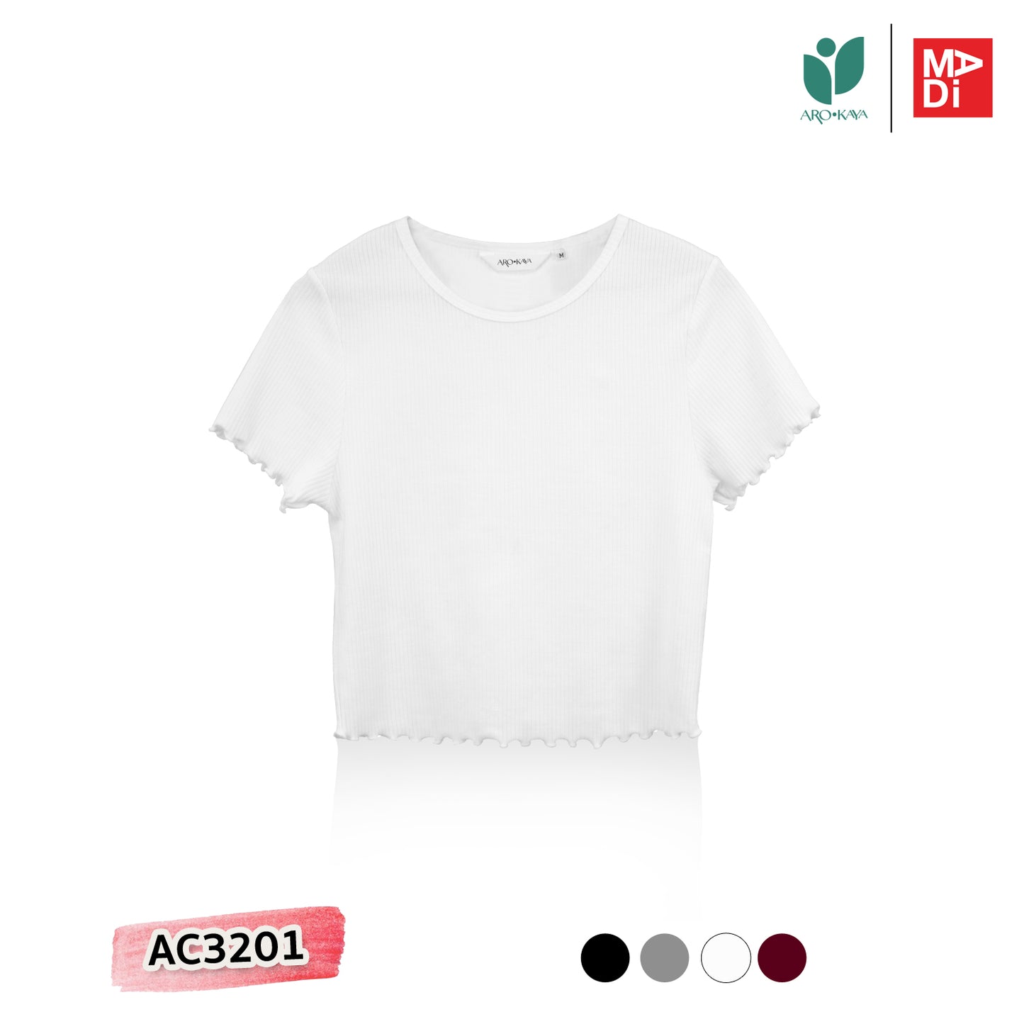 AROKAYA COLLAGEN T-SHIRT เสื้อยืดทรงครอปเส้นใยคลอลาเจนเย็นสบาย สีเทา สีขาว สีดำ สีแดง รุ่น AC3201