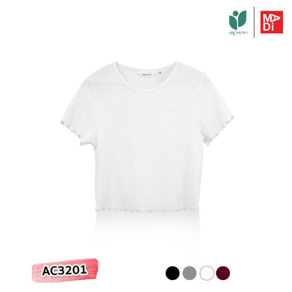 AROKAYA COLLAGEN T-SHIRT เสื้อยืดทรงครอปเส้นใยคลอลาเจนเย็นสบาย สีเทา สีขาว สีดำ สีแดง รุ่น AC3201