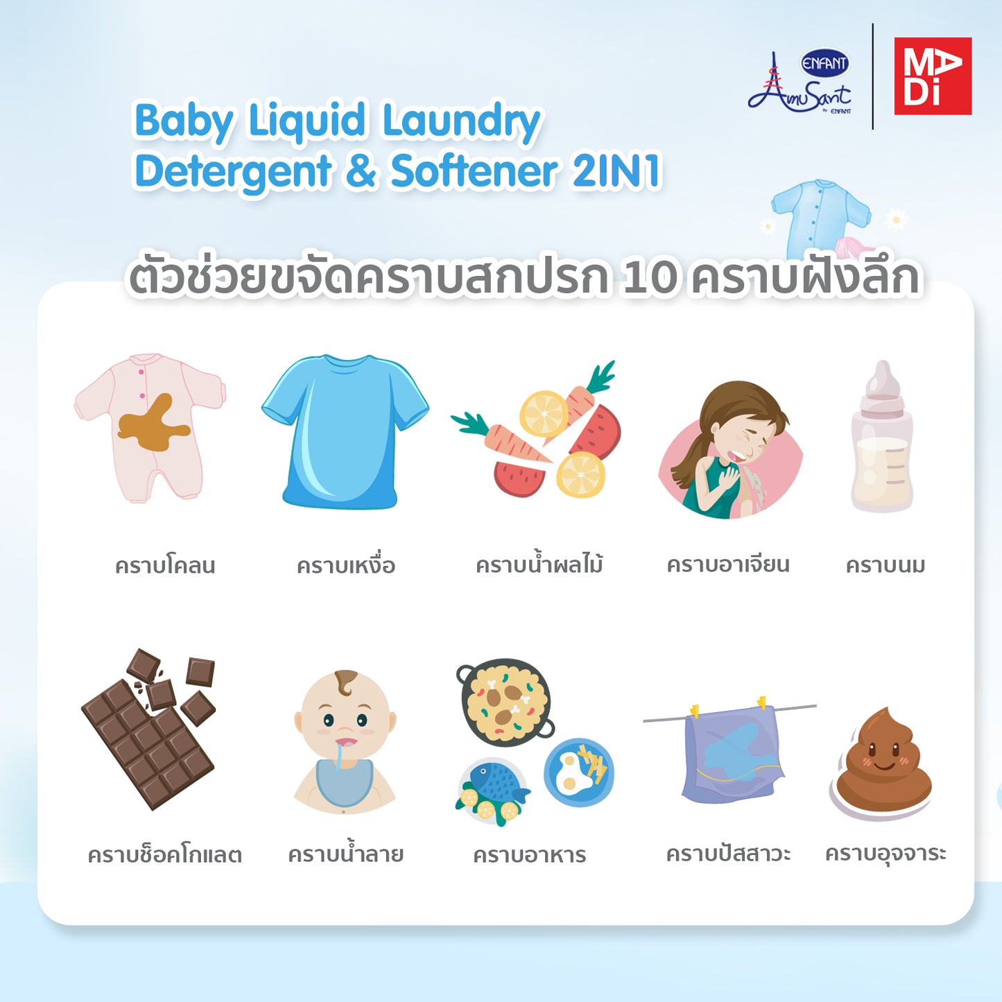 Amusant By Enfant Organic 2in1 น้ำยาซักผ้าสำหรับเด็ก ผสมปรับผ้านุ่ม (2ถุง) รุ่น EC600F