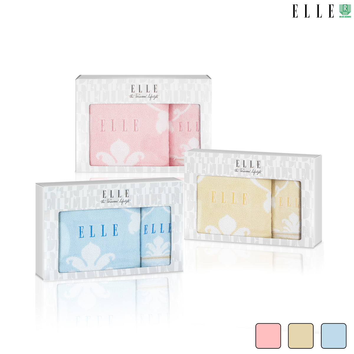 GIFTSET BOX ELLE VICTORIAN ผ้าขนหนูเช็ดตัว ขนาด 70x140 cm. และเช็ดผม ขนาด 38x80 เส้นใยฝ้ายธรรมชาติ 100% (MGRTEG055)