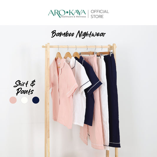 Arokaya Bamboo Nightwear ชุดนอนเยื่อไผ่ เสื้อเชิ้ตและกางเกงขายาว ผ้านิ่ม ใส่สบาย  รุ่น Shirt&Pants - AC2507