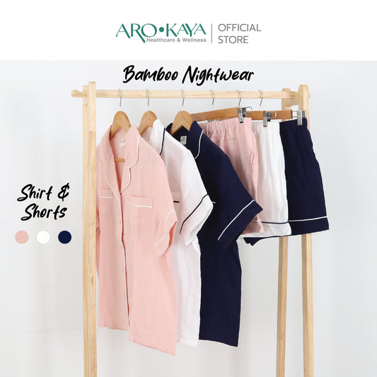 Arokaya Bamboo Nightwear ชุดนอนเยื่อไผ่ เสื้อเชิ้ตและกางเกงขาสั้น ผ้านิ่ม ใส่สบาย  รุ่น Shirt&Shorts - AC2506