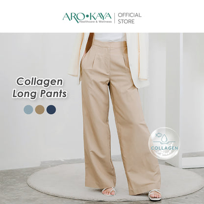 AROKAYA COLLAGEN LONG PANTS กางเกงขายาวคอลลาเจน สัมผัสนุ่มลื่น เอวสูง ทรงขากว้าง สรีระดูสวยและใส่สบาย - AC4203