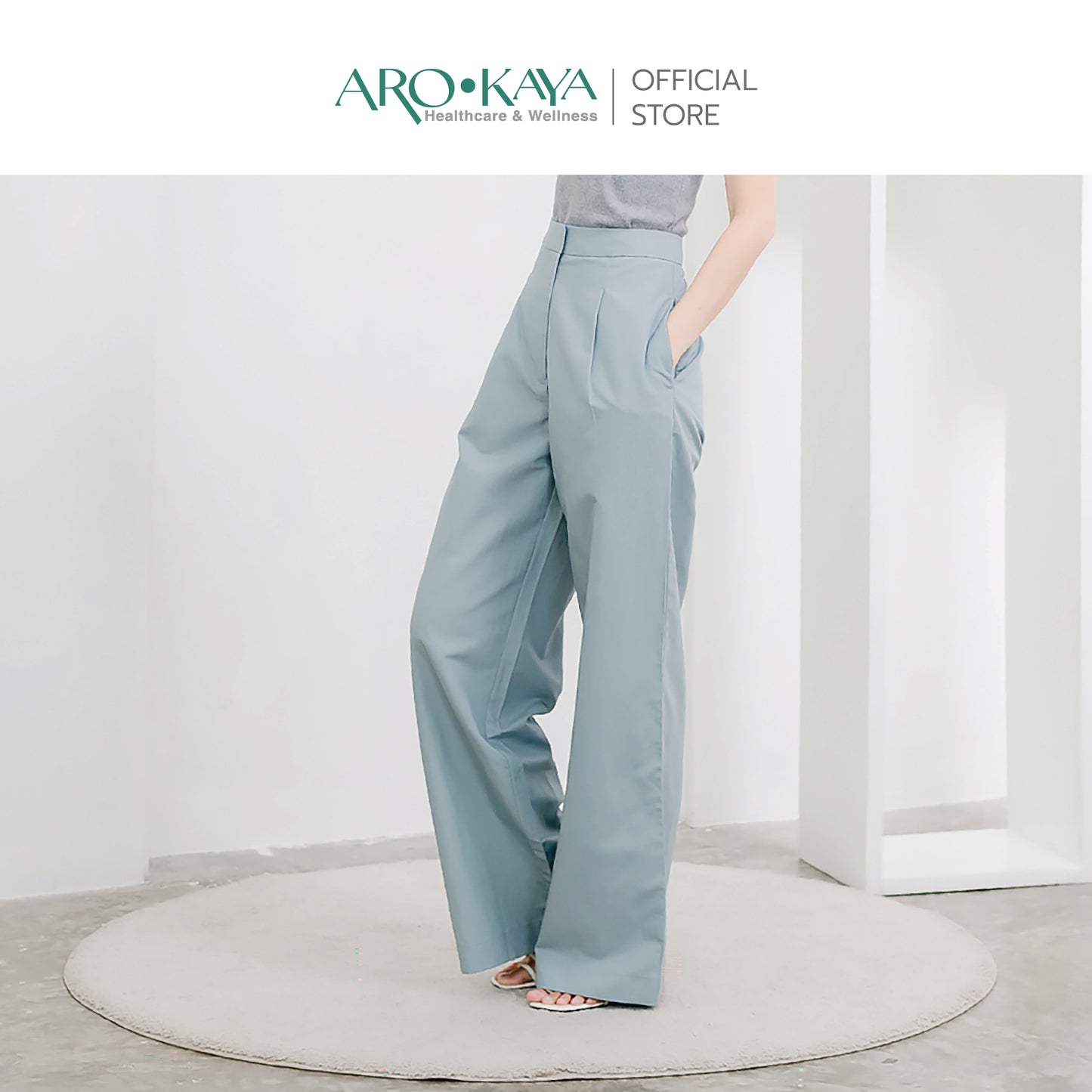 AROKAYA COLLAGEN LONG PANTS กางเกงขายาวคอลลาเจน สัมผัสนุ่มลื่น เอวสูง ทรงขากว้าง สรีระดูสวยและใส่สบาย - AC4203