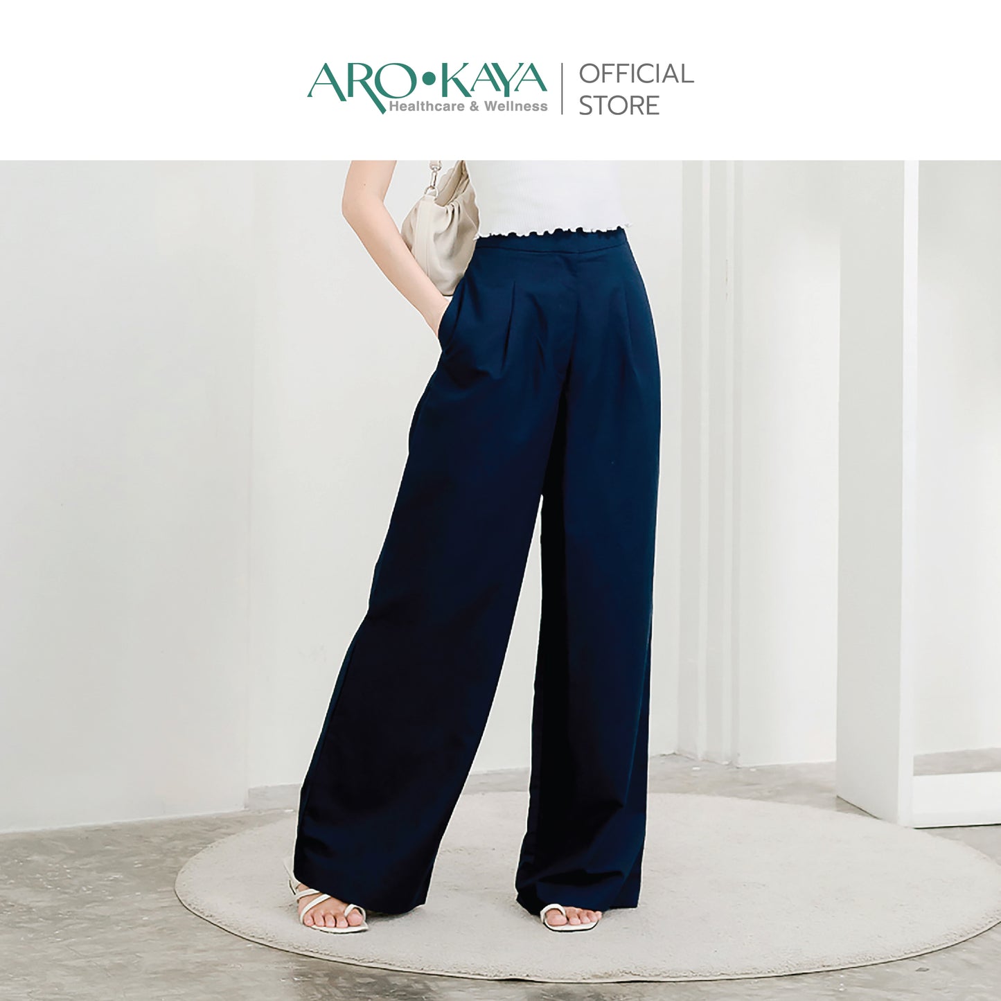 AROKAYA COLLAGEN LONG PANTS กางเกงขายาวคอลลาเจน สัมผัสนุ่มลื่น เอวสูง ทรงขากว้าง สรีระดูสวยและใส่สบาย - AC4203