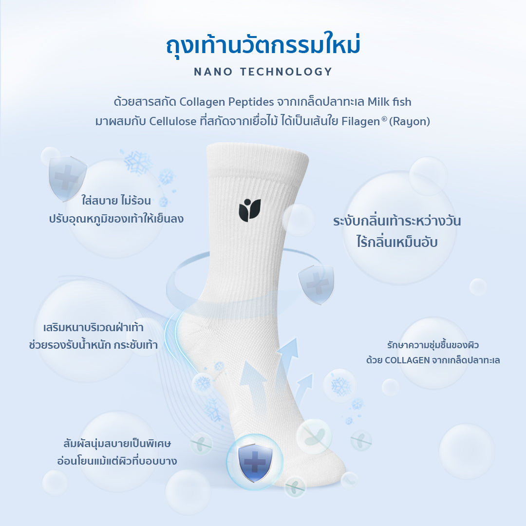 AROKAYA ZERO ODOR SOCKS - CREW ถุงเท้าข้อสูงเสริมหนาบริเวณฝ่าเท้า รุ่น AA1L03