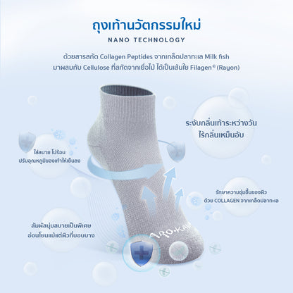 AROKAYA ZERO ODOR SOCKS - CUSHION ADDED ถุงเท้าเสริมหนาบริเวณฝ่าเท้า รุ่น AA1L02