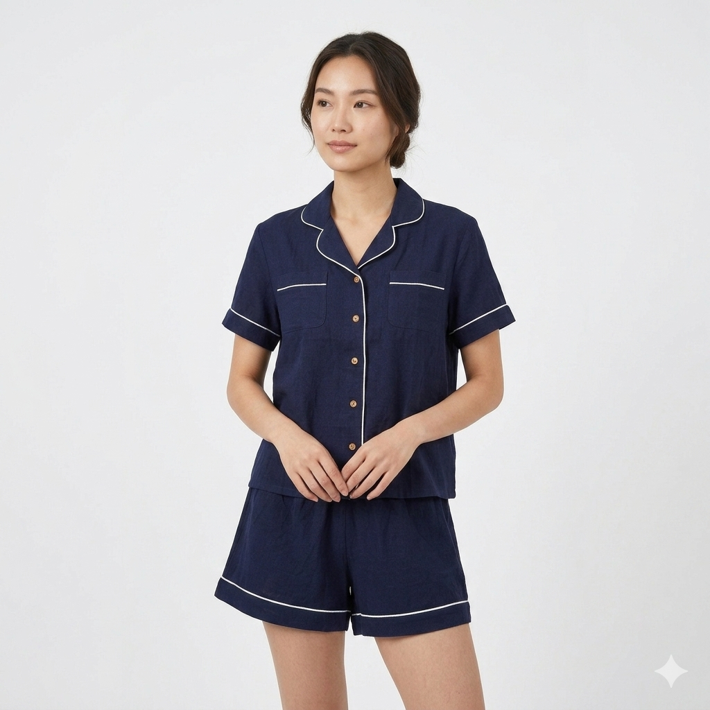 Arokaya Bamboo Nightwear ชุดนอนเยื่อไผ่ เสื้อเชิ้ตและกางเกงขาสั้น ผ้านิ่ม ใส่สบาย  รุ่น Shirt&Shorts - AC2506