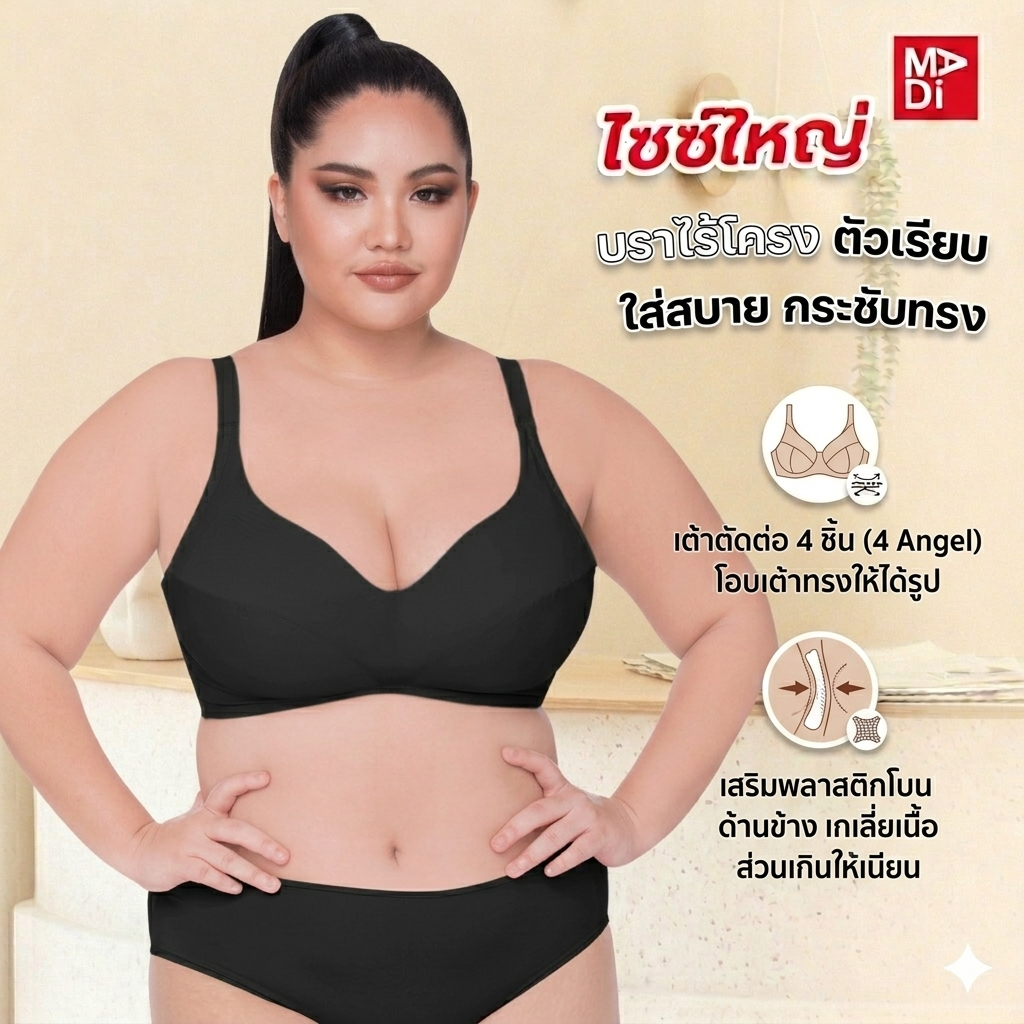 SGARLET PLUSSIZE Wireless bra เสื้อในไร้โครง สาวอวบ ตัวเรียบ สีโอลด์โรส สีเนื้อ สีดำ รุ่น MB1510