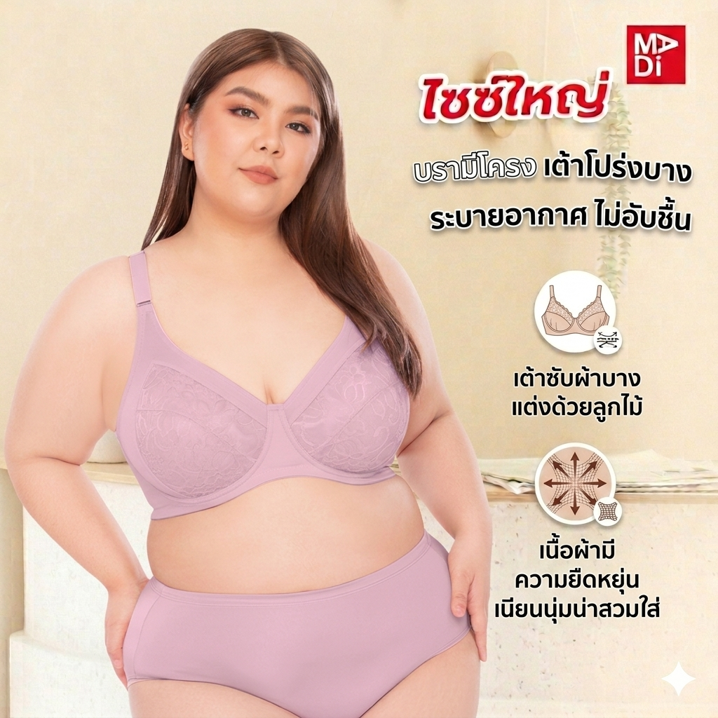SGARLET PLUSSIZE Sophia underwire bra เสื้อในมีโครง สาวอวบ ลายลูกไม้ สีดำ สีเนื้อ สีชาเย็น สีเนื้อ รุ่น MB1733