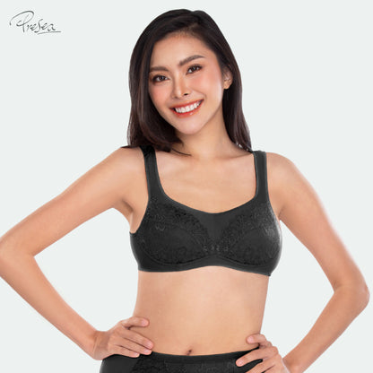 PRESEA SOFTBRA Wireless lace bra เสื้อในไร้โครง ลายลูกไม้ สีเนื้อ สีม่วงอ่อน สีน้ำเงิน สีดำ รุ่น MA1503