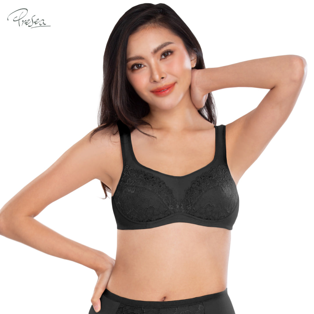 PRESEA SOFTBRA Wireless lace bra เสื้อในไร้โครง ลายลูกไม้ สีเนื้อ สีม่วงอ่อน สีน้ำเงิน สีดำ รุ่น MA1503