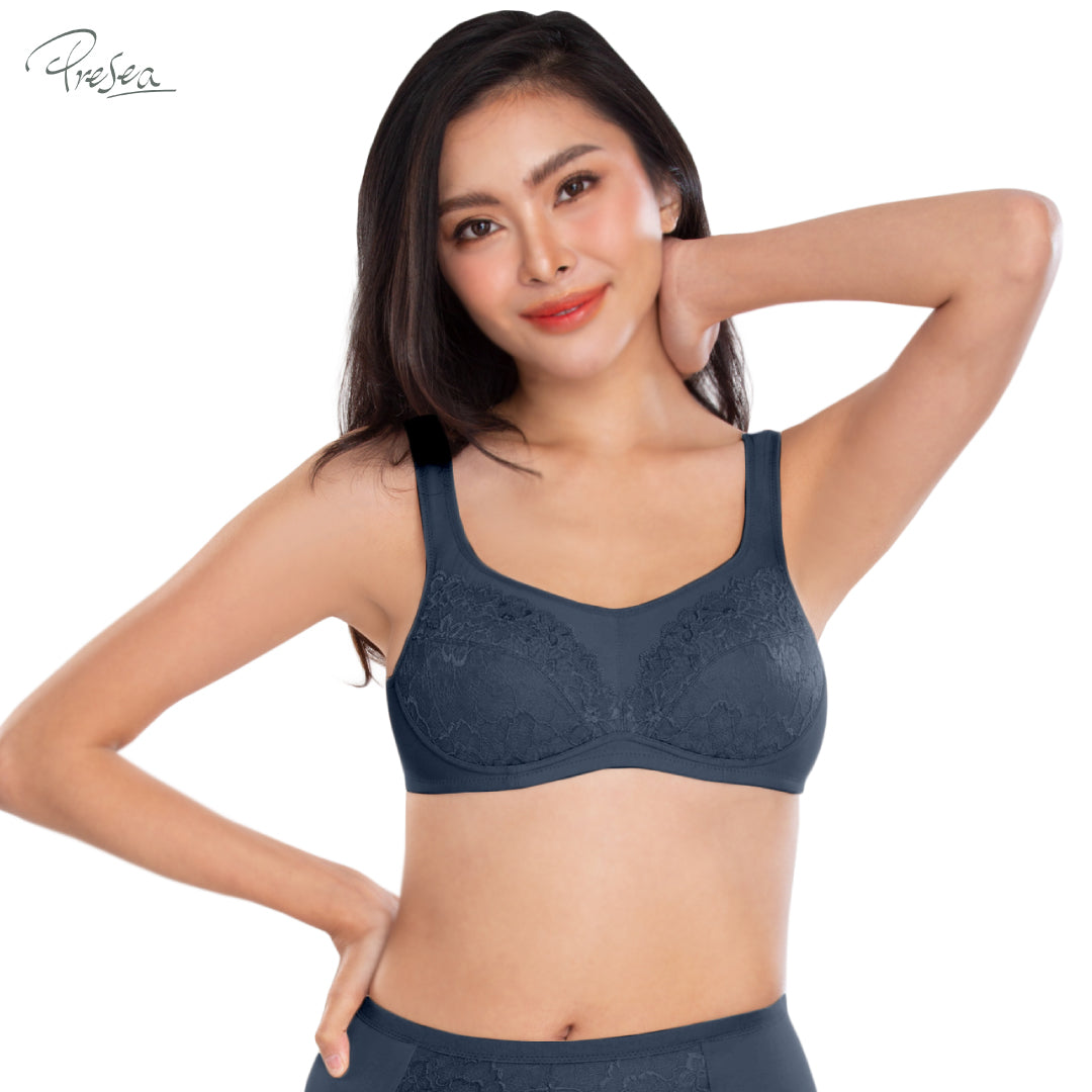 PRESEA SOFTBRA Wireless lace bra เสื้อในไร้โครง ลายลูกไม้ สีเนื้อ สีม่วงอ่อน สีน้ำเงิน สีดำ รุ่น MA1503