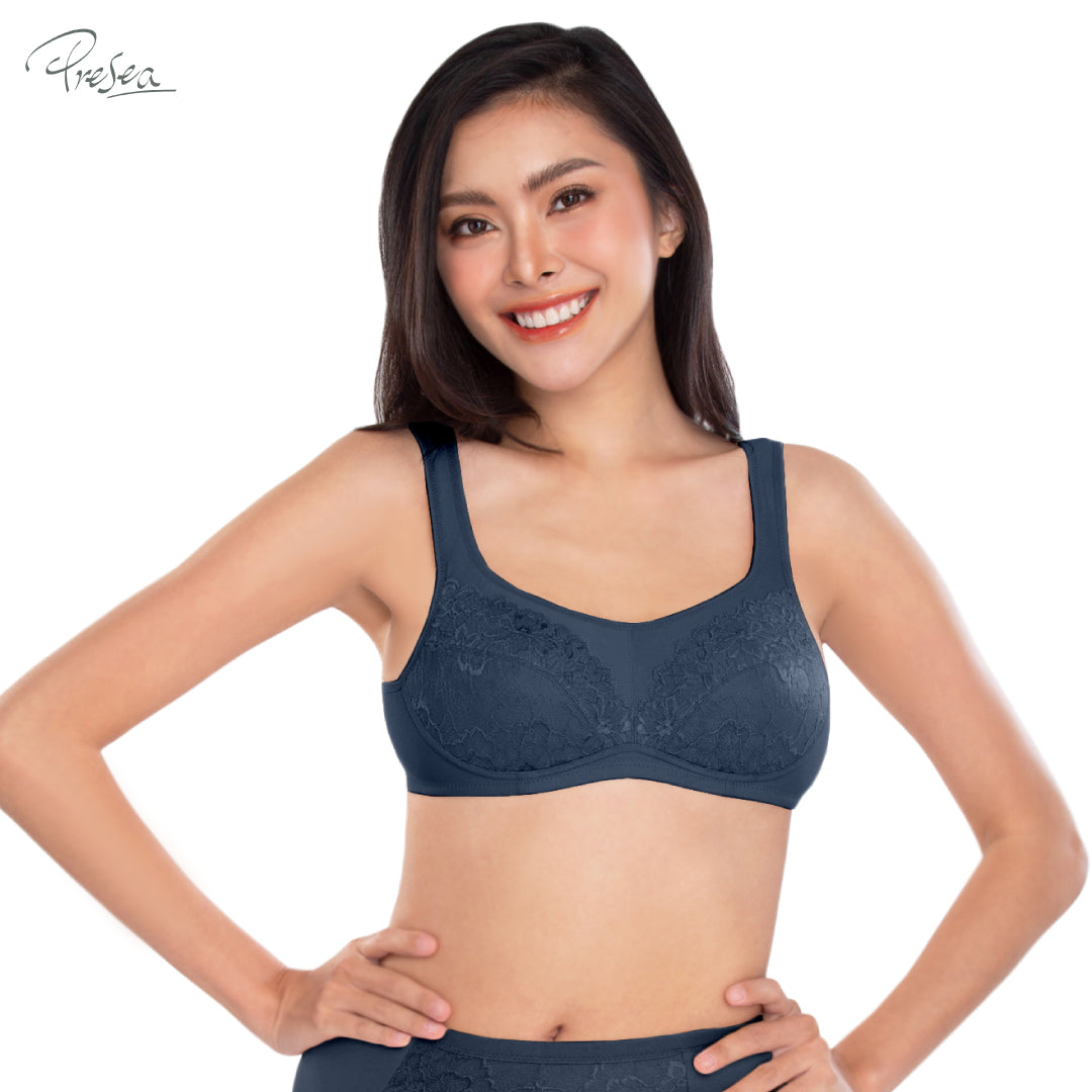 PRESEA SOFTBRA Wireless lace bra เสื้อในไร้โครง ลายลูกไม้ สีเนื้อ สีม่วงอ่อน สีน้ำเงิน สีดำ รุ่น MA1503