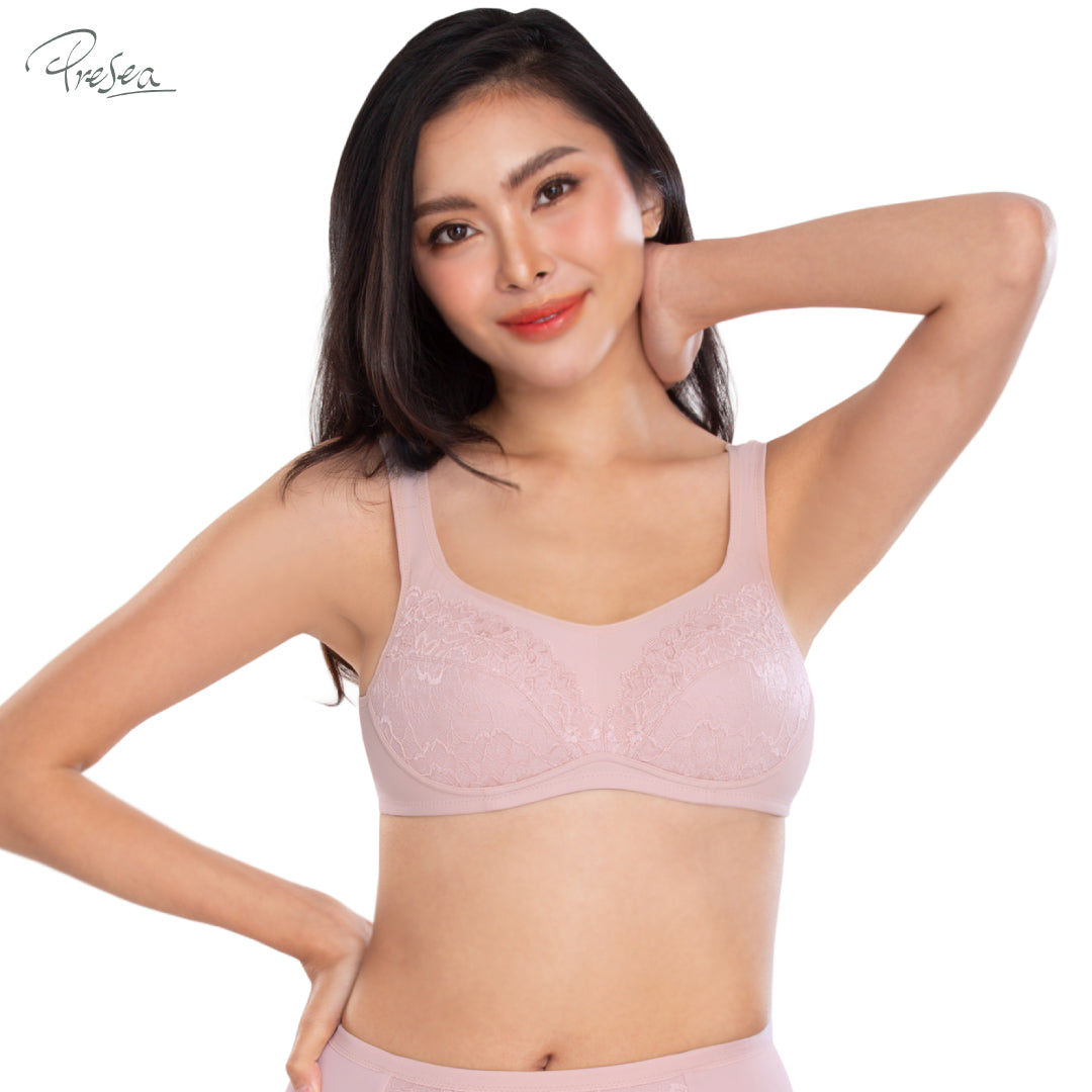 PRESEA SOFTBRA Wireless lace bra เสื้อในไร้โครง ลายลูกไม้ สีเนื้อ สีม่วงอ่อน สีน้ำเงิน สีดำ รุ่น MA1503