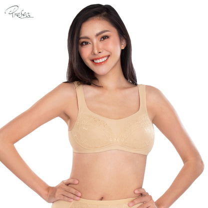 PRESEA SOFTBRA Wireless lace bra เสื้อในไร้โครง ลายลูกไม้ สีเนื้อ สีม่วงอ่อน สีน้ำเงิน สีดำ รุ่น MA1503