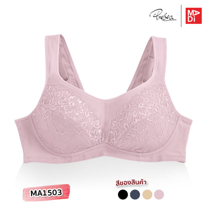 PRESEA SOFTBRA Wireless lace bra เสื้อในไร้โครง ลายลูกไม้ สีเนื้อ สีม่วงอ่อน สีน้ำเงิน สีดำ รุ่น MA1503