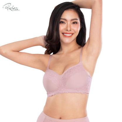 PRESEA SOFTBRA Lace bra เสื้อในไร้โครง ลายลูกไม้ สีเนื้อ สีม่วงอ่อน รุ่น MA1505