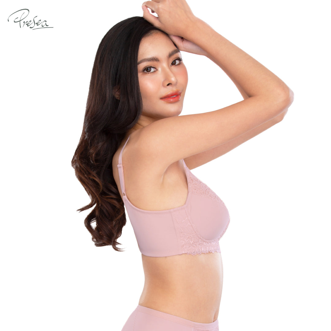 PRESEA SOFTBRA Lace bra เสื้อในไร้โครง ลายลูกไม้ สีเนื้อ สีม่วงอ่อน รุ่น MA1505