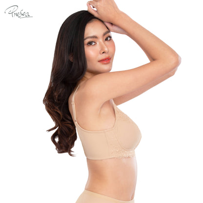 PRESEA SOFTBRA Lace bra เสื้อในไร้โครง ลายลูกไม้ สีเนื้อ สีม่วงอ่อน รุ่น MA1505