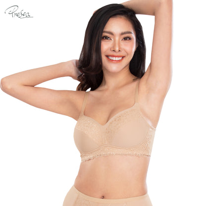 PRESEA SOFTBRA Lace bra เสื้อในไร้โครง ลายลูกไม้ สีเนื้อ สีม่วงอ่อน รุ่น MA1505