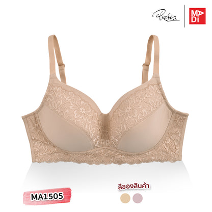 PRESEA SOFTBRA Lace bra เสื้อในไร้โครง ลายลูกไม้ สีเนื้อ สีม่วงอ่อน รุ่น MA1505