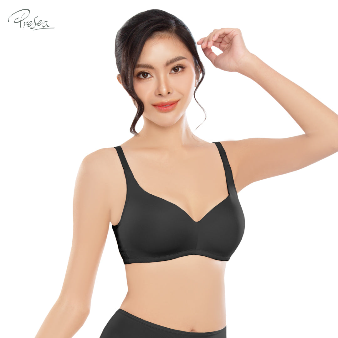 PRESEA SOFTBRA Wireless lace bra เสื้อในไร้โครง ลายลูกไม้ด้านหลัง สีดำ สีเนื้อ สีกุหลาบป่า รุ่น MA1510