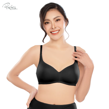 PRESEA SOFTBRA Wireless lace bra เสื้อในไร้โครง ลายลูกไม้ด้านหลัง สีดำ สีเนื้อ สีกุหลาบป่า รุ่น MA1510