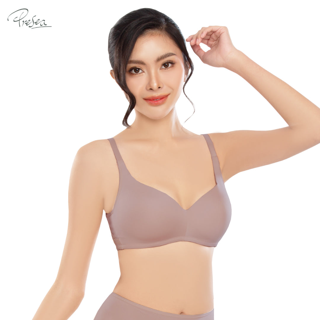 PRESEA SOFTBRA Wireless lace bra เสื้อในไร้โครง ลายลูกไม้ด้านหลัง สีดำ สีเนื้อ สีกุหลาบป่า รุ่น MA1510